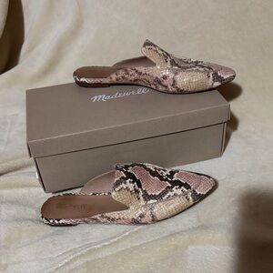 Madewell Snakeskin Pattern Mules in Pink and Cream